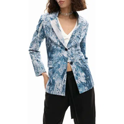Desigual Floral Mixed Print Stretch Cotton Jacket In Blue