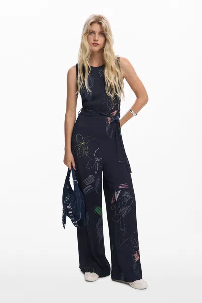 Desigual Floral Palazzo Jumpsuit In Black