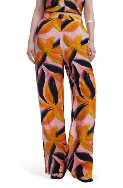 Desigual Floral Trousers In Pink