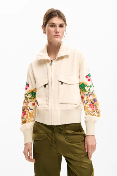 Desigual Floral Patch Jacket In Neutral
