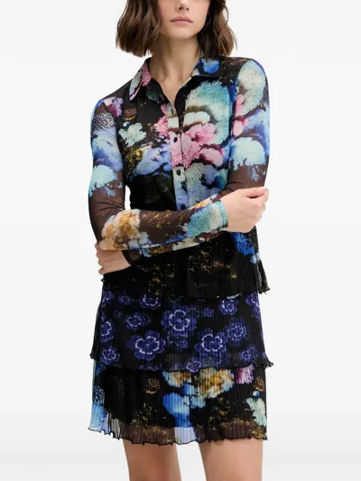 Desigual Floral Pleated Mini Dress In Multi