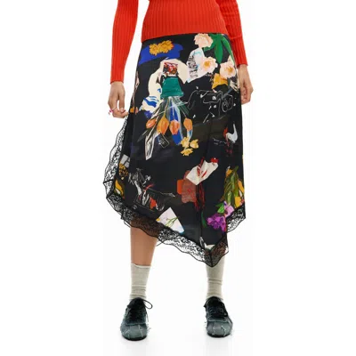 Desigual Floral Print Asymmetric Hem Skirt In Multi