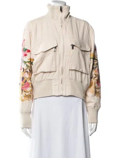 Pre-owned Desigual Floral Print Bomber Jacket In Neutral