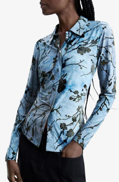 Desigual Floral Print Button-up Shirt In Blue