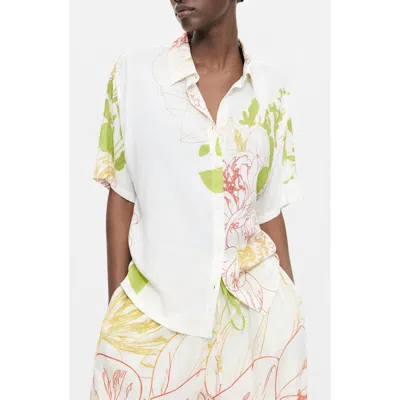 Desigual Floral Print Button-up Shirt In White