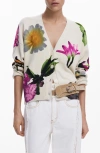 Desigual Floral-print Button Cardigan In Light Beige