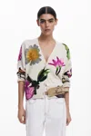 Desigual Floral-print Button Cardigan In White