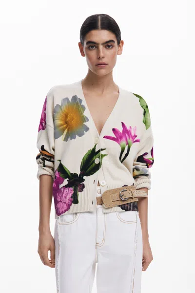 DESIGUAL FLORAL PRINT CARDIGAN