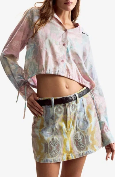 Desigual Floral Print Crop Shirt In Pink
