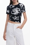 Desigual Floral Print Crop T-shirt In Black