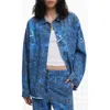 Desigual Floral Print Denim Jacket In Blue