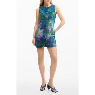 Desigual Floral Print Denim Minidress In Multi