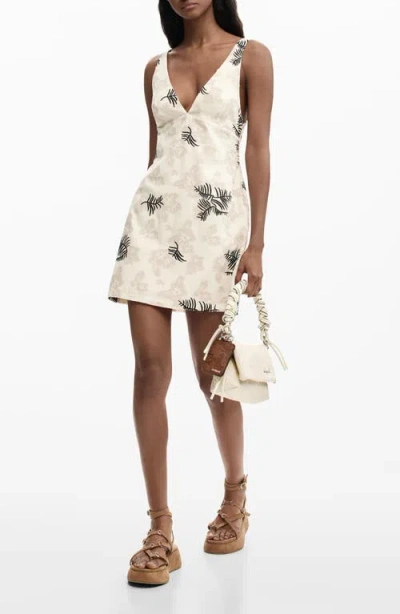 Desigual Floral Print Embroidered Minidress In Brown
