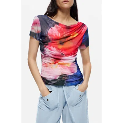 Desigual Floral Print Graphic T-shirt In Multi