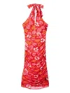 Desigual Floral-print Halter Neck Midi Dress In Red