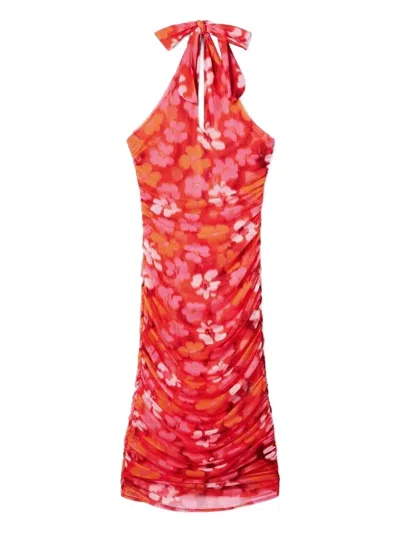 Desigual Floral-print Halter Neck Midi Dress In Red