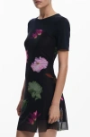 Desigual Floral Print Knit Minidress In Black