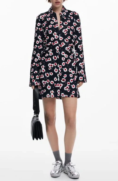 Desigual Floral Print Long Sleeve Minidress In Black