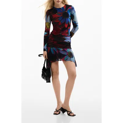 Desigual Floral Print Long Sleeve Minidress In Multi
