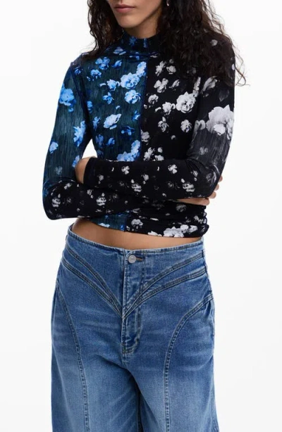Desigual Floral Print Long Sleeve Shirt In Black