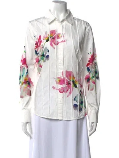 Pre-owned Desigual Floral Print Long Sleeve Top In White