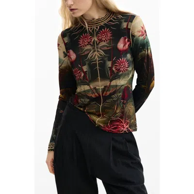 Desigual Floral Print Long Sleeve T-shirt In Multi