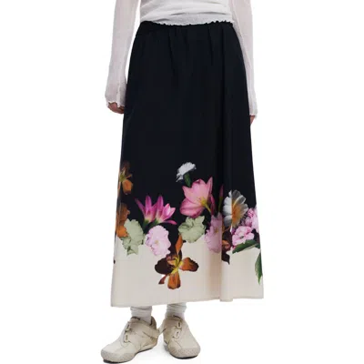 Desigual Floral Print Maxi Skirt In Black