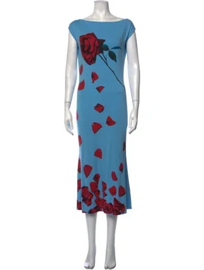 Pre-owned Desigual Floral Print Midi Length Dress In Blue