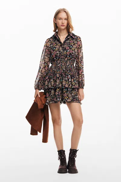 Desigual Floral Print Mini Dress In Black