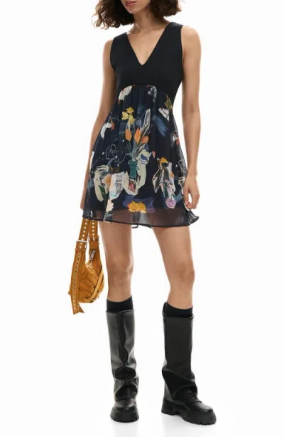 Desigual Floral Print Minidress In Black