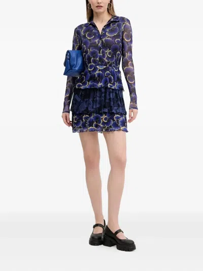 Desigual Floral-print Pleated Dress In Blue