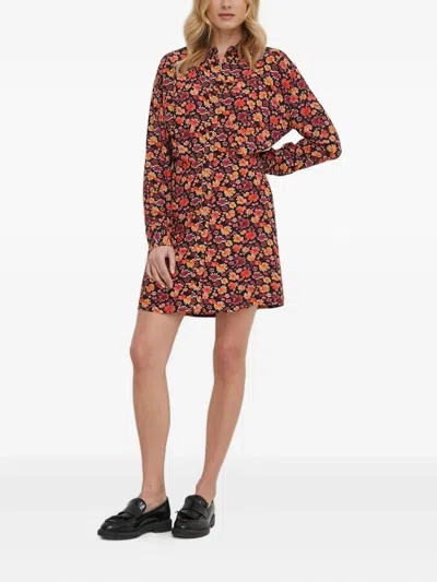 Desigual Yesh Floral Long Sleeve Mini Shirtdress In Red