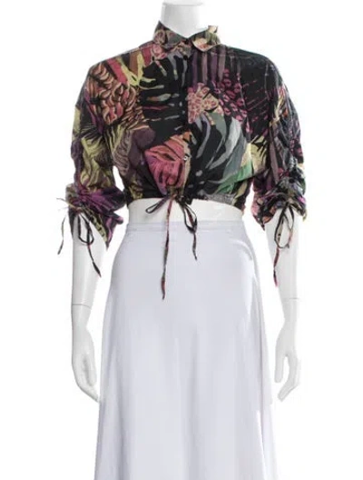 Pre-owned Desigual Floral Print Short Sleeve Crop Top In Multicolor