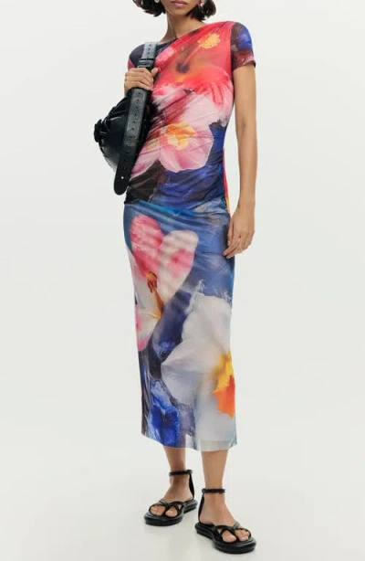 Desigual Floral Print Short Sleeve Dress In Multi