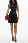 Desigual Floral Print Sleeveless Bubble Hem Minidress In Black
