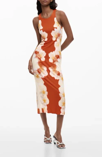 Desigual Floral Print Sleeveless Knit Dress In Red