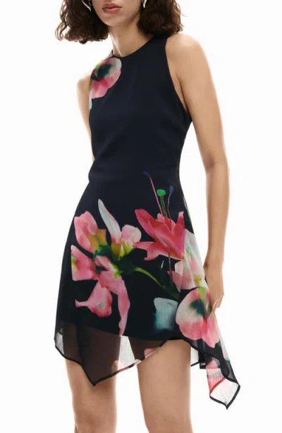 Desigual Floral Print Sleeveless Minidress In Black