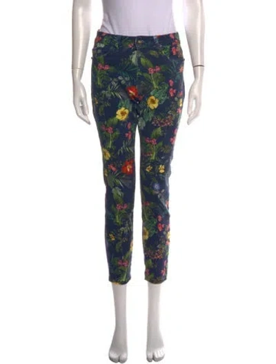 Pre-owned Desigual Floral Print Straight Leg Pants In Blue