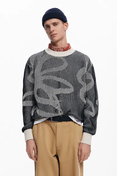Desigual Floral Print Sweater In Black