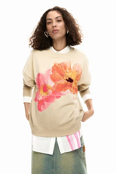Desigual Floral Print Sweatshirt In Neutral