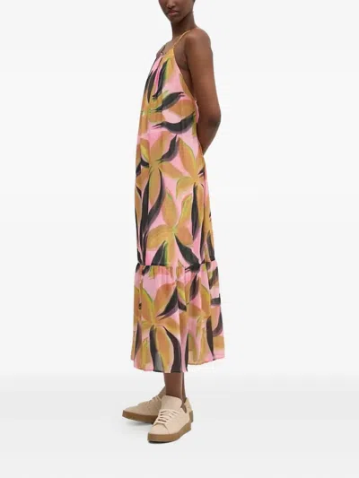 Desigual Floral-print Tiered Dress In Pink