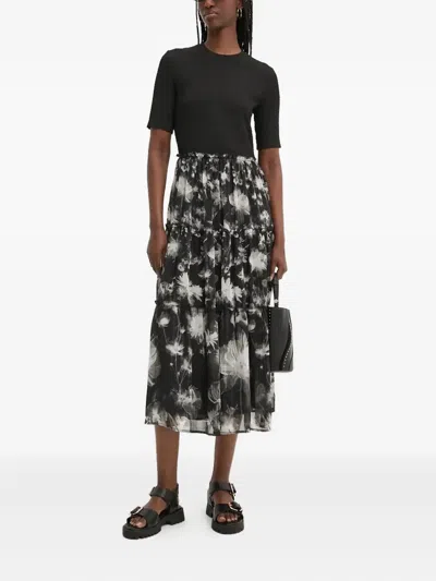 Desigual Floral-print Tiered Midi Dress In Black