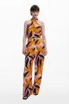Desigual Floral Print Trousers In Red