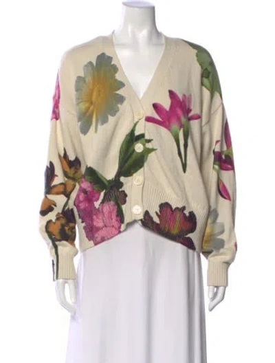 Pre-owned Desigual Floral Print V-neck Sweater In Neutral