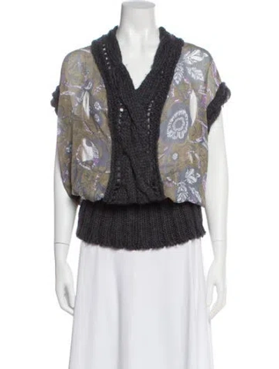 Pre-owned Desigual Floral Print V-neck Top In Multi