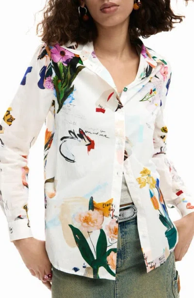 Desigual Floral Print Woven Shirt In Yellow