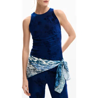 Desigual Floral Racerback Tank In Blue