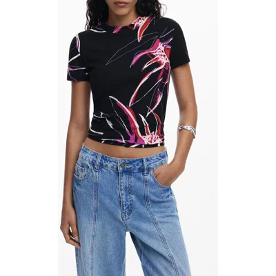 DESIGUAL DESIGUAL FLORAL RIB T-SHIRT