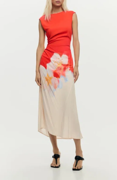 Desigual Floral Ruched Side Midi Dress In Multi