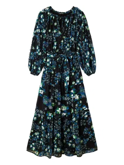Desigual Floral Ruffled Midi Dress In Black